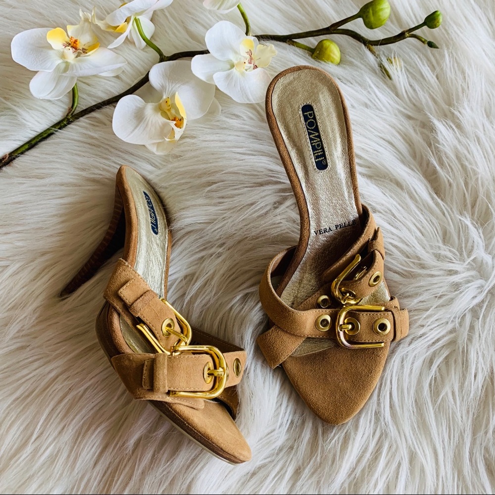 Pompili Vera Pelle Brown Tan Leather Upper Sandals